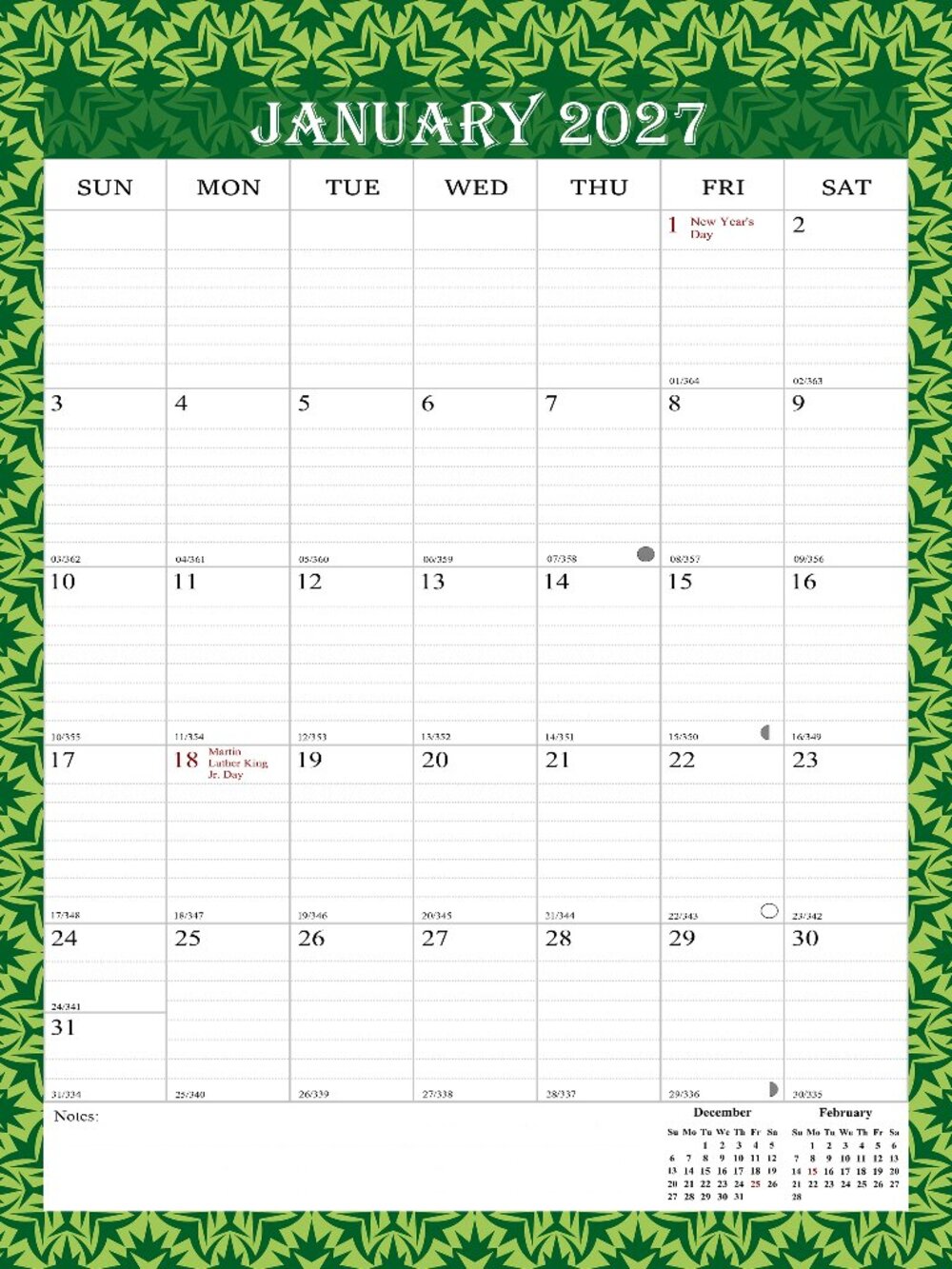 2027 Wall Calendar Spiral-bound Twin-Wire Binding - 12 Months 8.5" x 11" 13